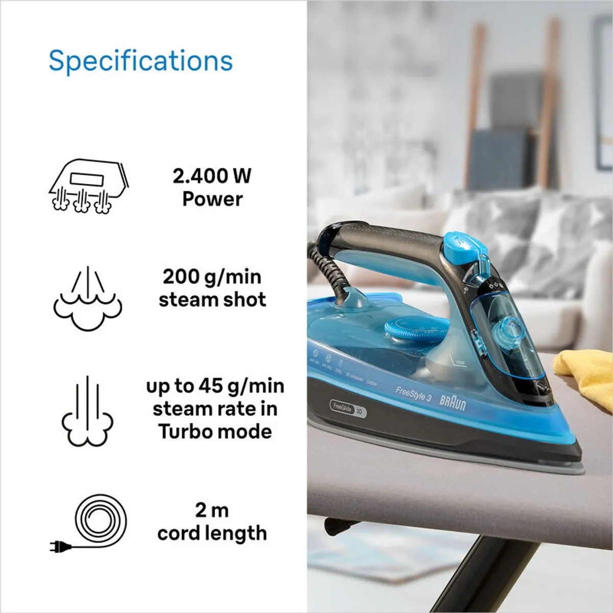 Braun FreeStyle 3 FI 3194 Stoomstrijkijzer 2400W - Zwart/Blauw