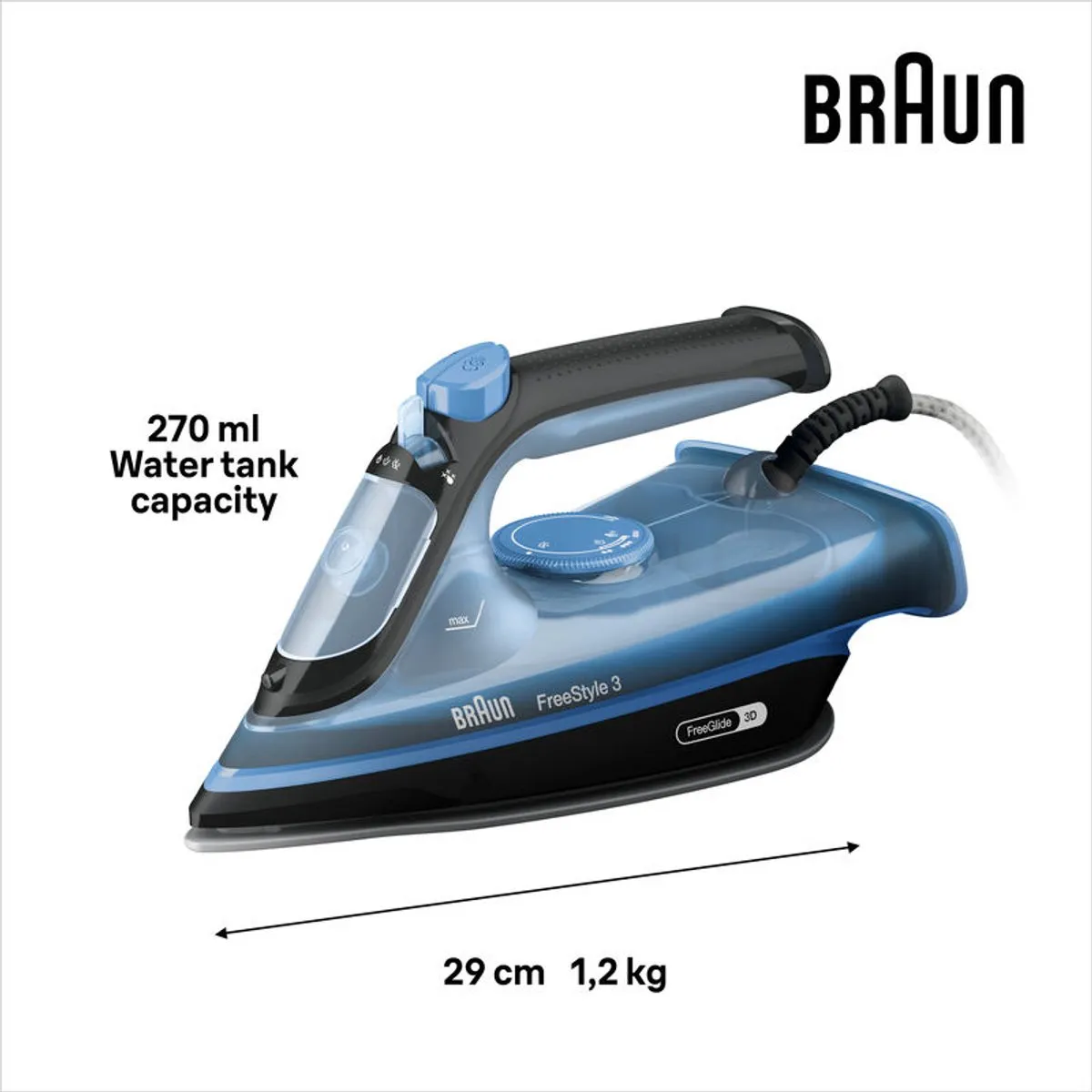 Braun FreeStyle 3 FI 3194 Stoomstrijkijzer 2400W - Zwart/Blauw - afbeelding 6 van 6
