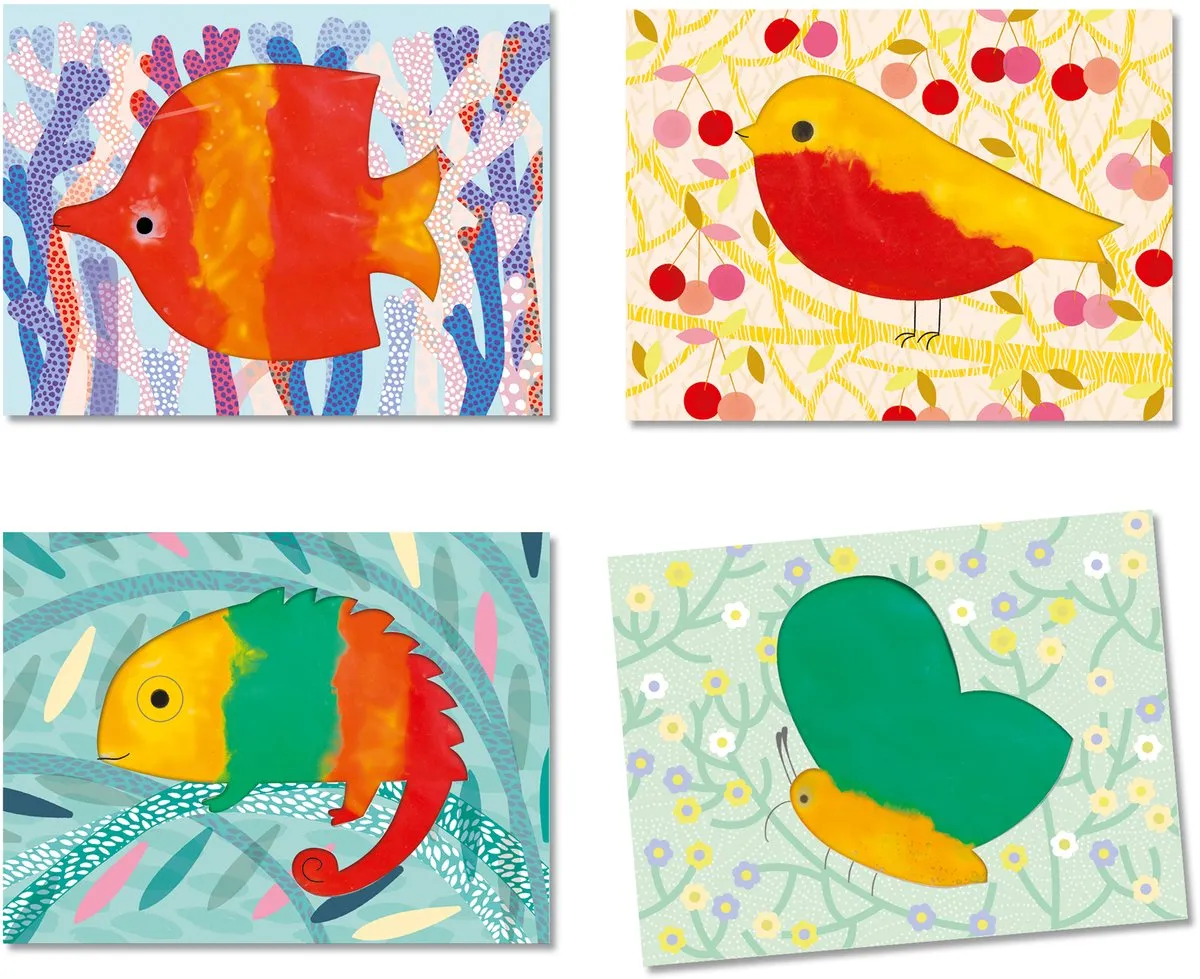 Djeco Creatieve Schilderset - 4 Dierenplaatjes & 4 Verfpotjes - Kleurrijk - afbeelding 2 van 6