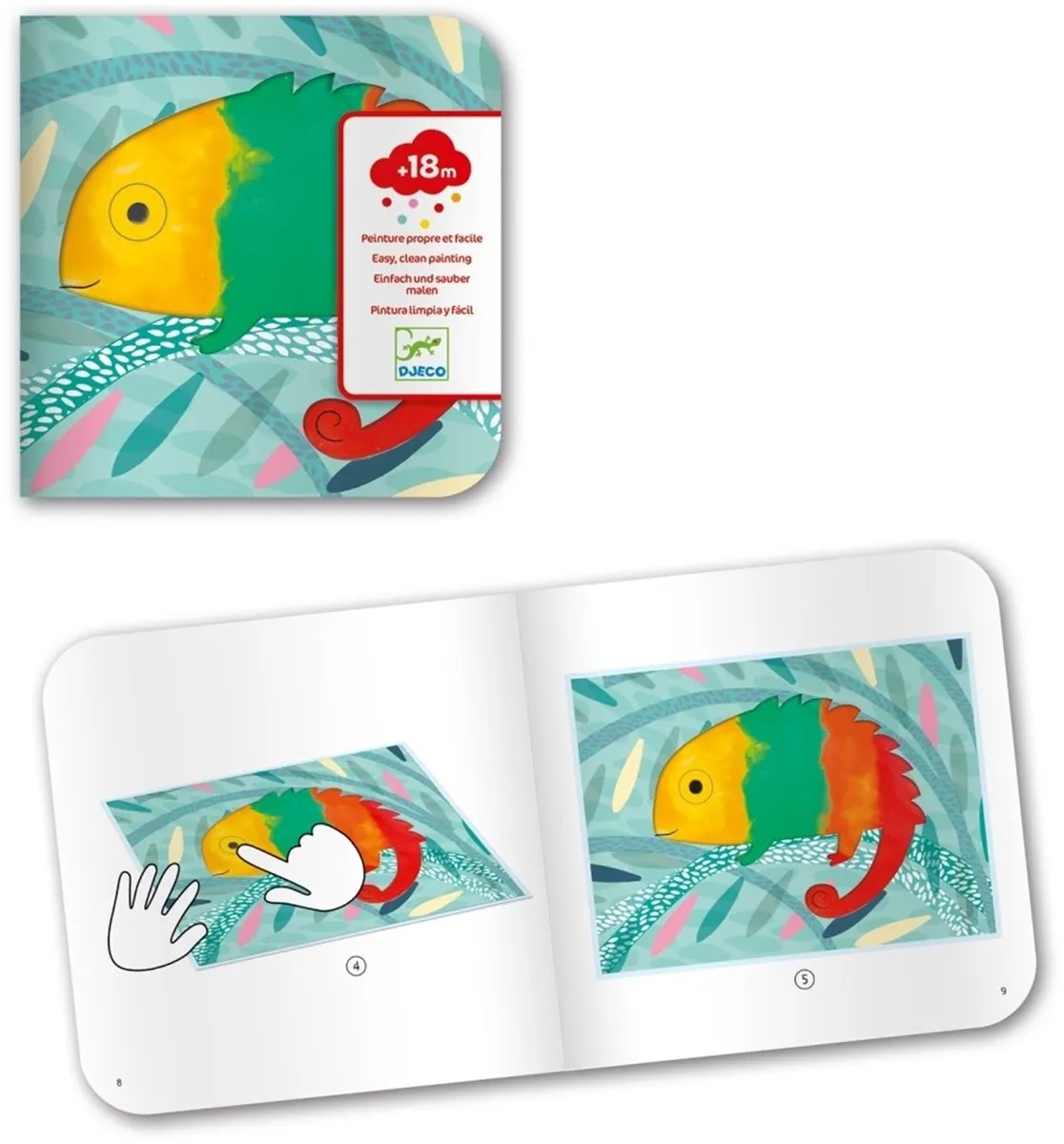 Djeco Creatieve Schilderset - 4 Dierenplaatjes & 4 Verfpotjes - Kleurrijk - afbeelding 3 van 6