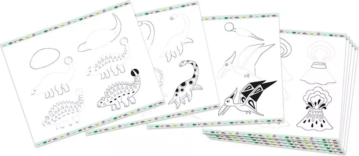 Janod Step by Step Creatief Dino's Tekenen Kit - 20 Modellen