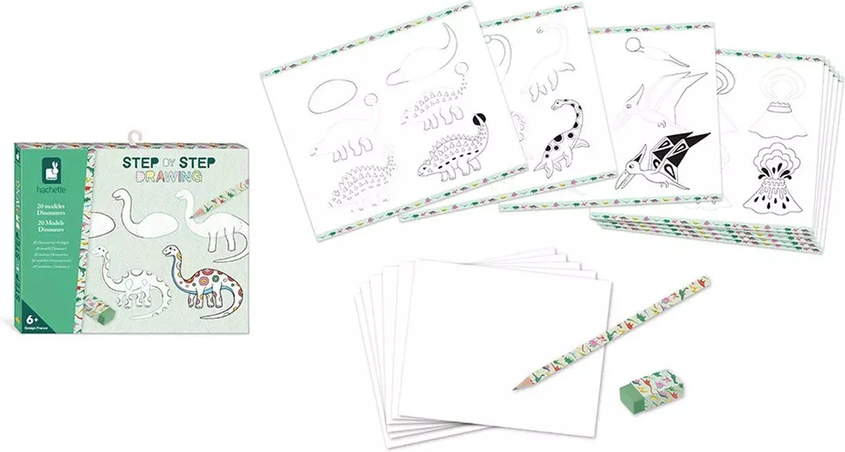 Janod Step by Step Creatief Dino's Tekenen Kit