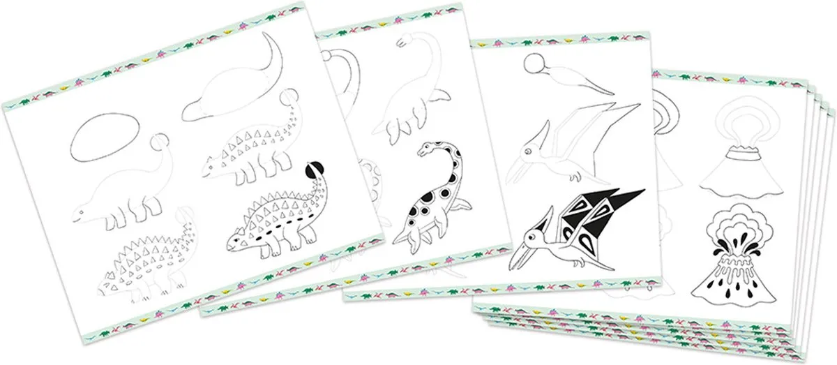 Janod Step by Step Creatief Dino's Tekenen Kit - 20 Modellen