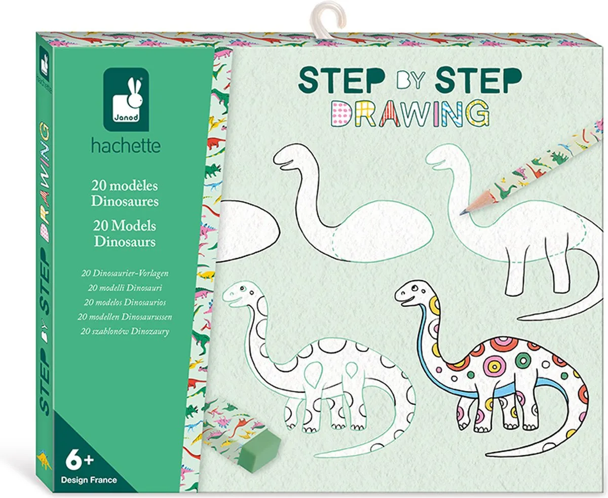 Janod Step by Step Creatief Dino's Tekenen Kit - 20 Modellen