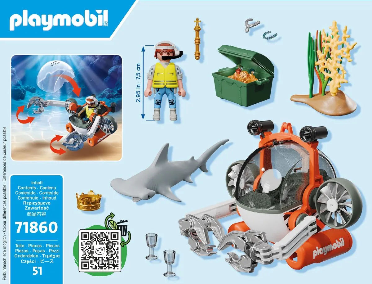 Playmobil Schatzoeken met Duikboot 71860 - Multicolor