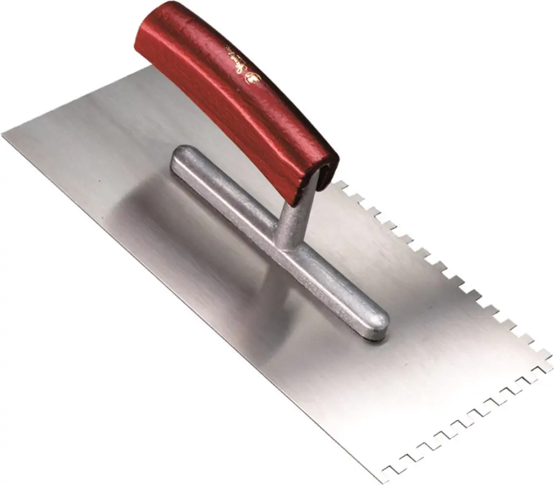 Melkmeisje Metselmeisje Plakspaan 280x130mm - 6mm getand - Zilver/Rood