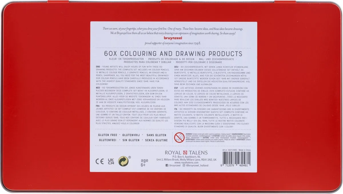 Bruynzeel Teken- en kleurset kleine kunstenaars blik 60 stuks