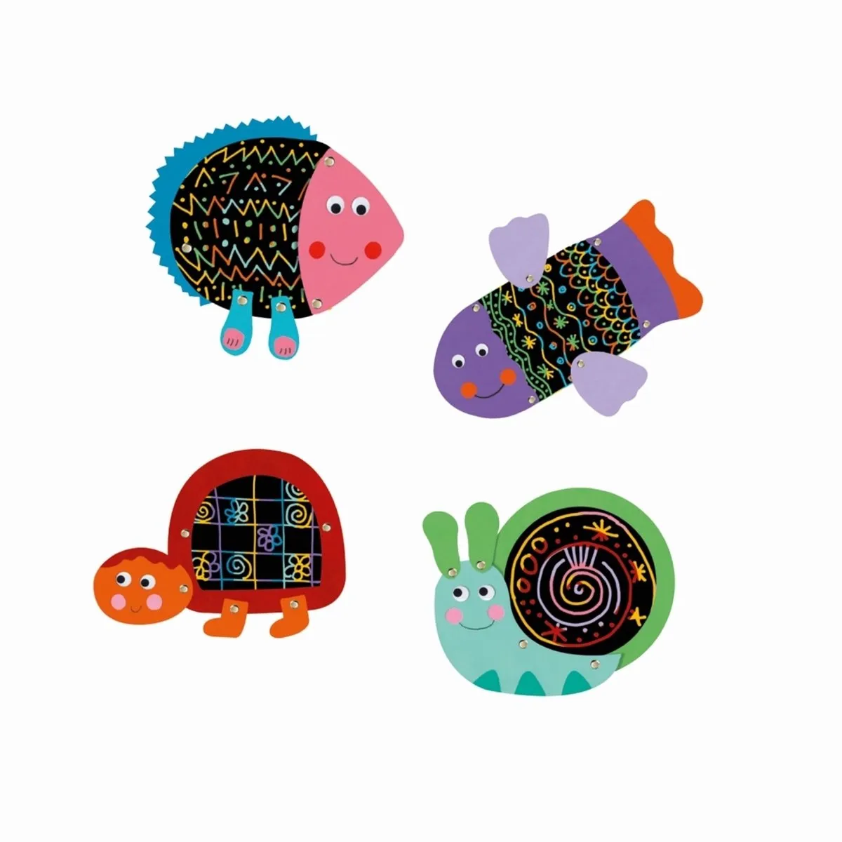 Djeco Scratch the Funny Animals - 5 Kraskaarten Multicolor