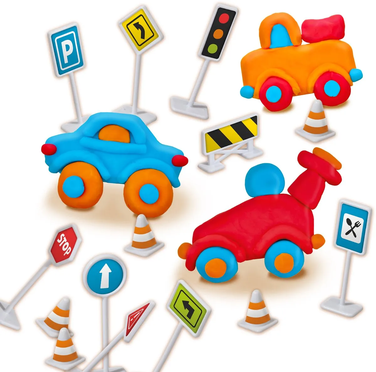 SES Creative Traffic Klei Auto Set - 15 Stuks - Vegan & Glutenvrij