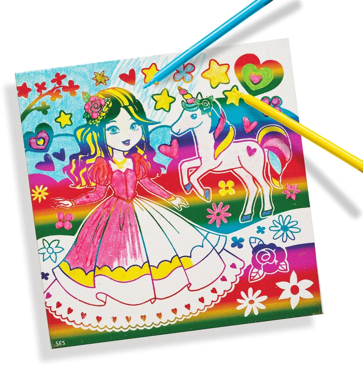 SES Creative Hobby Pink Metallic Knutselset - Canvas met 6 Viltstiften