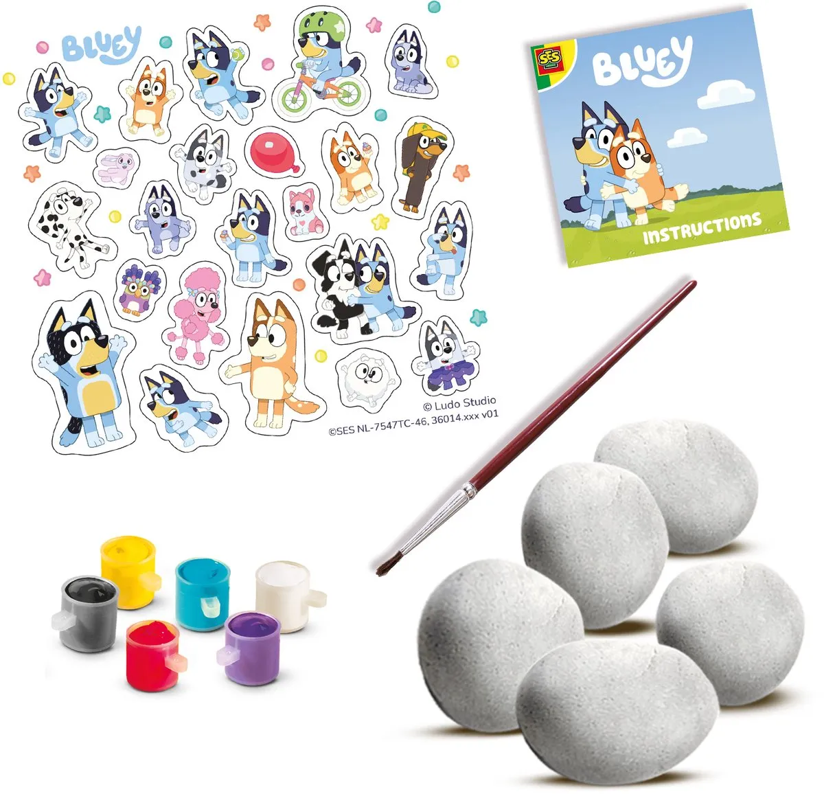 SES Creative Bluey Stenen Schilderen - 5 Stuks - 23 Stickers