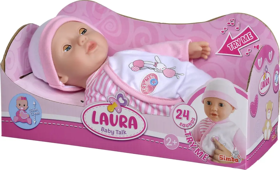 Simba Laura Pop 30cm - Roze/Wit - afbeelding 4 van 5