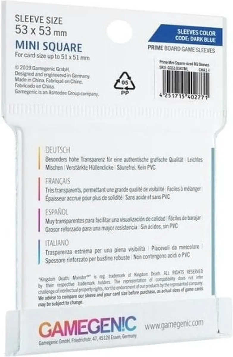 Gamegenic Prime Board Game Sleeves - 50 Stuks - Donkerblauw