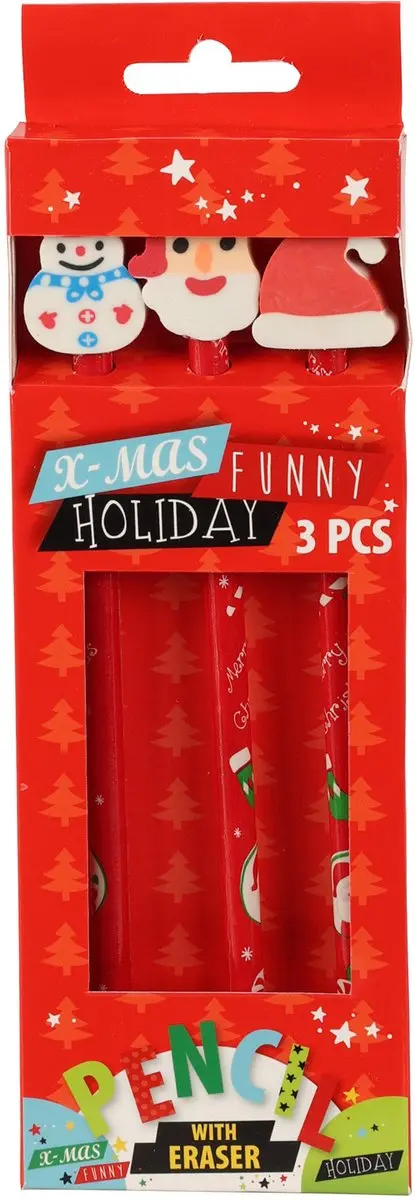 Koopman Kerstpotlood met Gum - 3 Stuks Multi - afbeelding 3 van 3