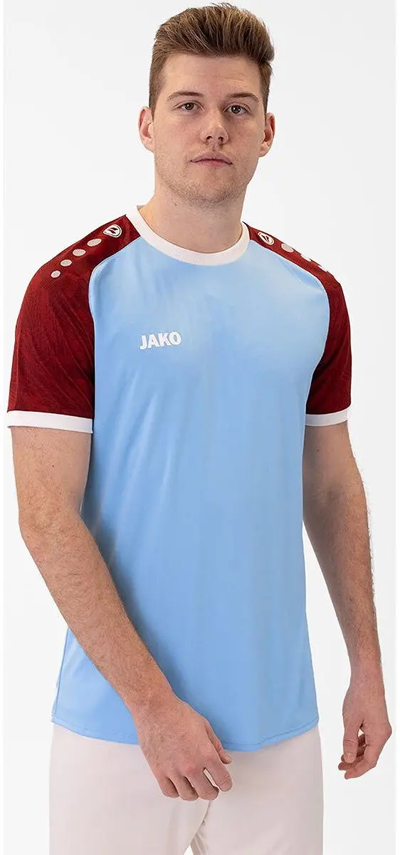 Jako Iconic Shirt Heren - Korte mouw - Zachtblauw/Wijnrood - 3XL