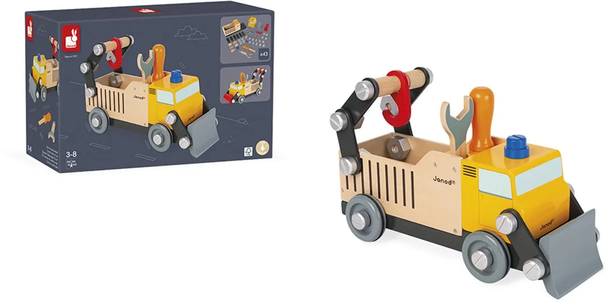 Janod Brico'kids J06469 Houten Bouwvrachtwagen 30cm - 43-delig