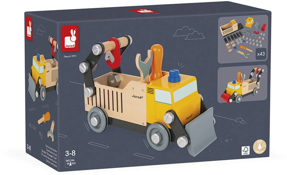 Janod Brico'kids J06469 Houten Bouwvrachtwagen 30cm - 43-delig