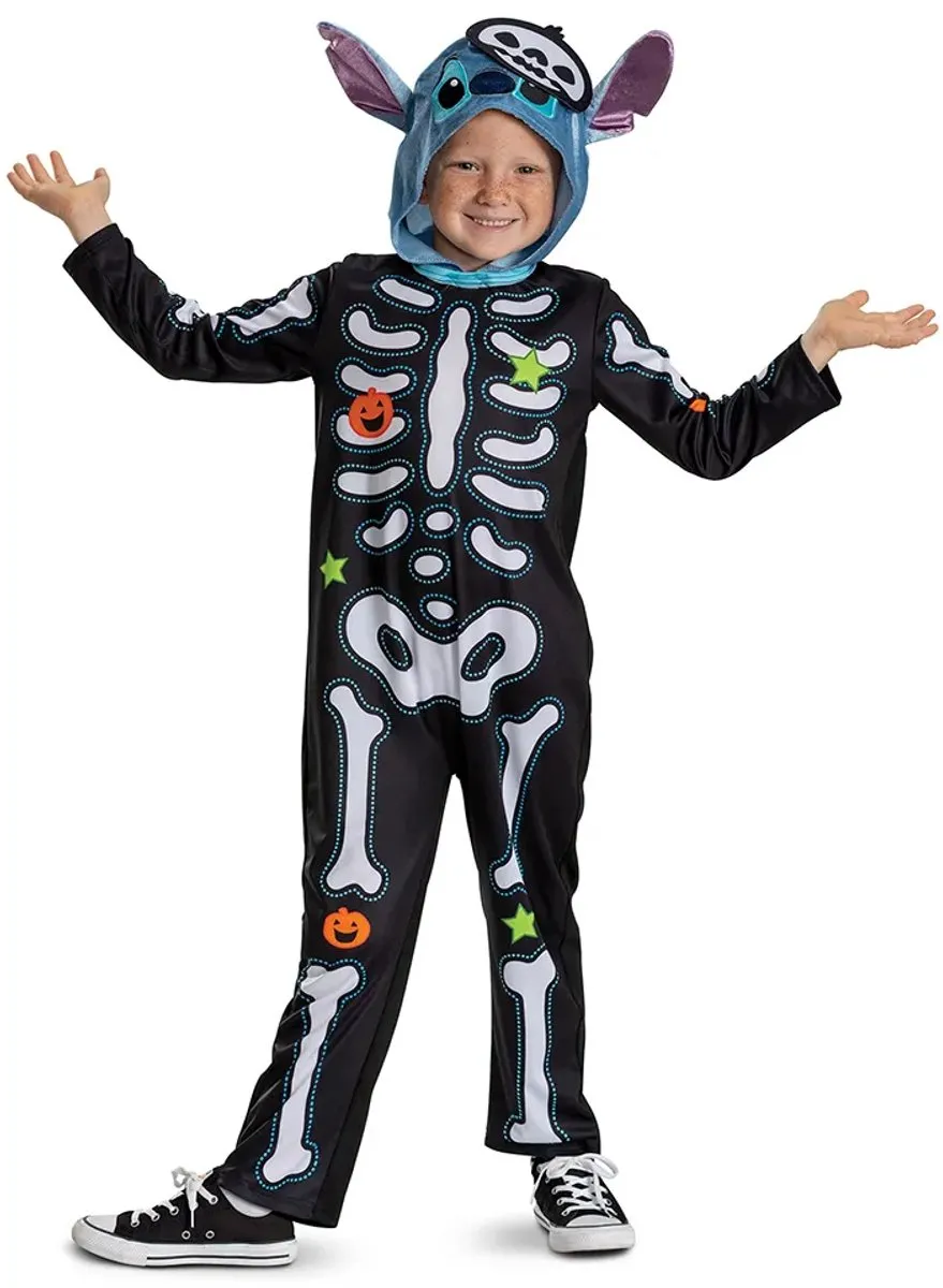 Disney Lilo & Stitch Kostuum Skeleton - 3-4 jaar - Zwart