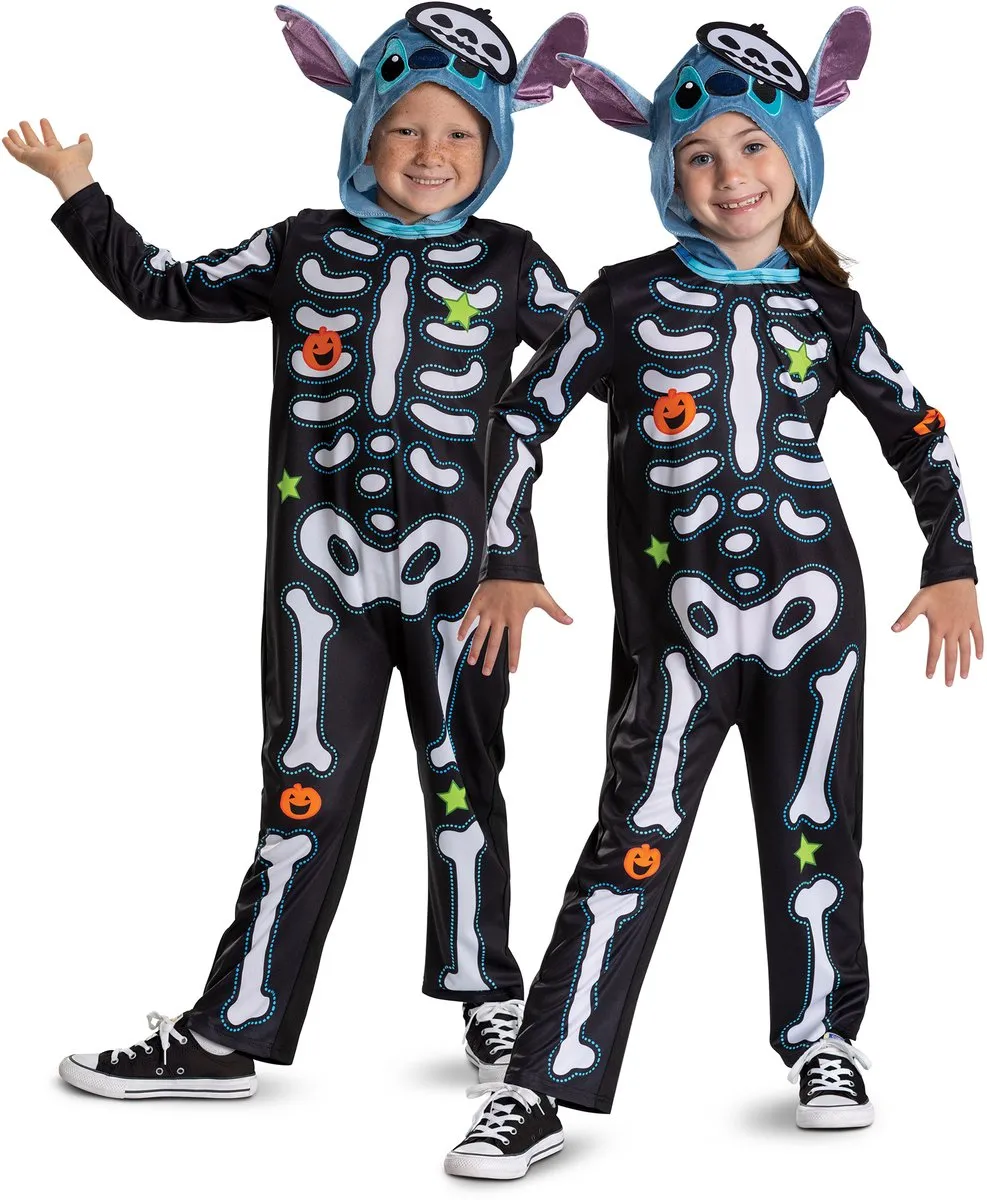 Disney Lilo & Stitch Kostuum Skeleton - 3-4 jaar - Zwart