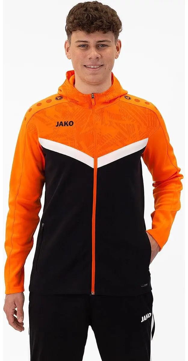 Jako Iconic Jas Met Kap Heren - Zwart/Fl. Oranje - 3XL