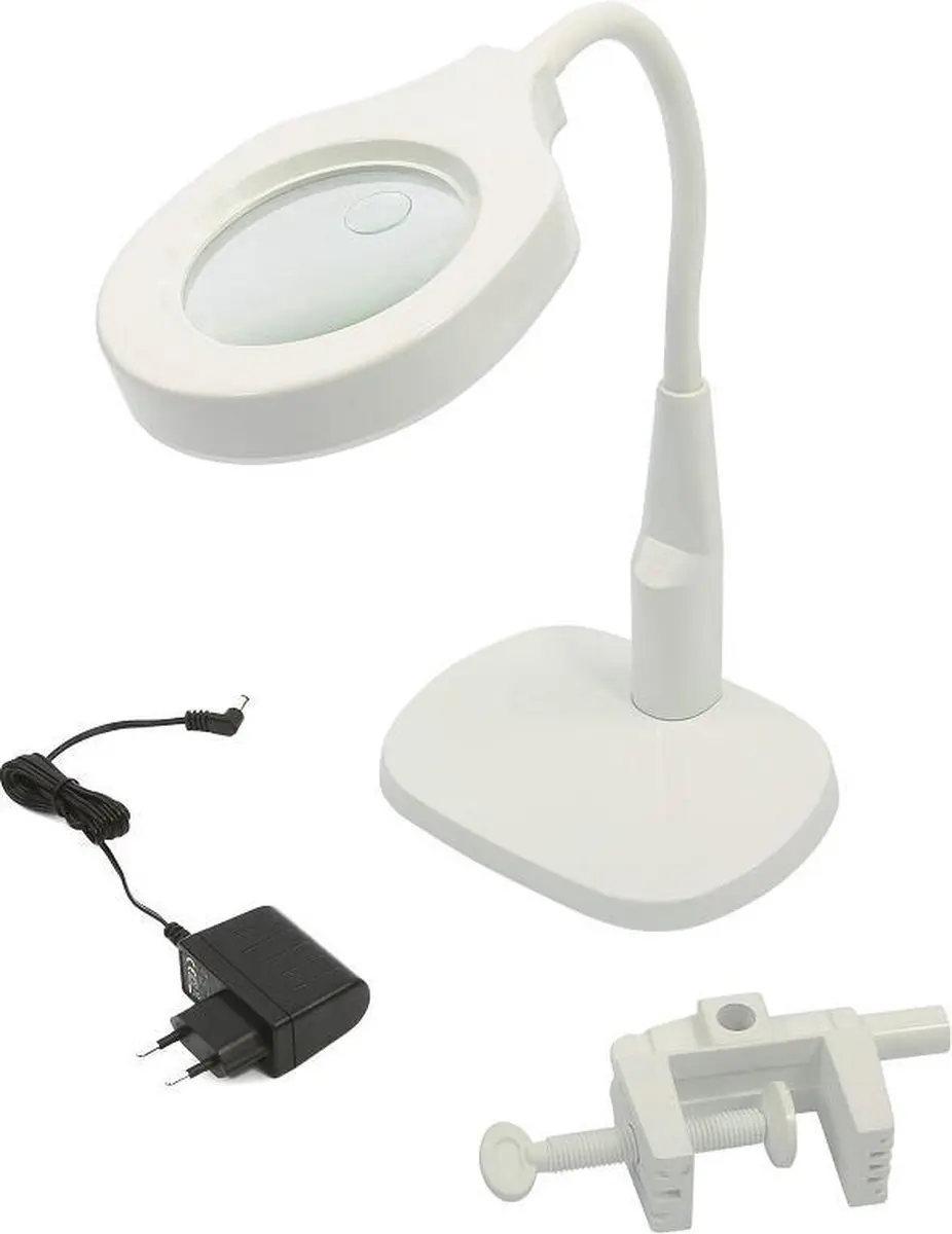 HBM 125mm LED Loupelamp met Voet en Tafelklem