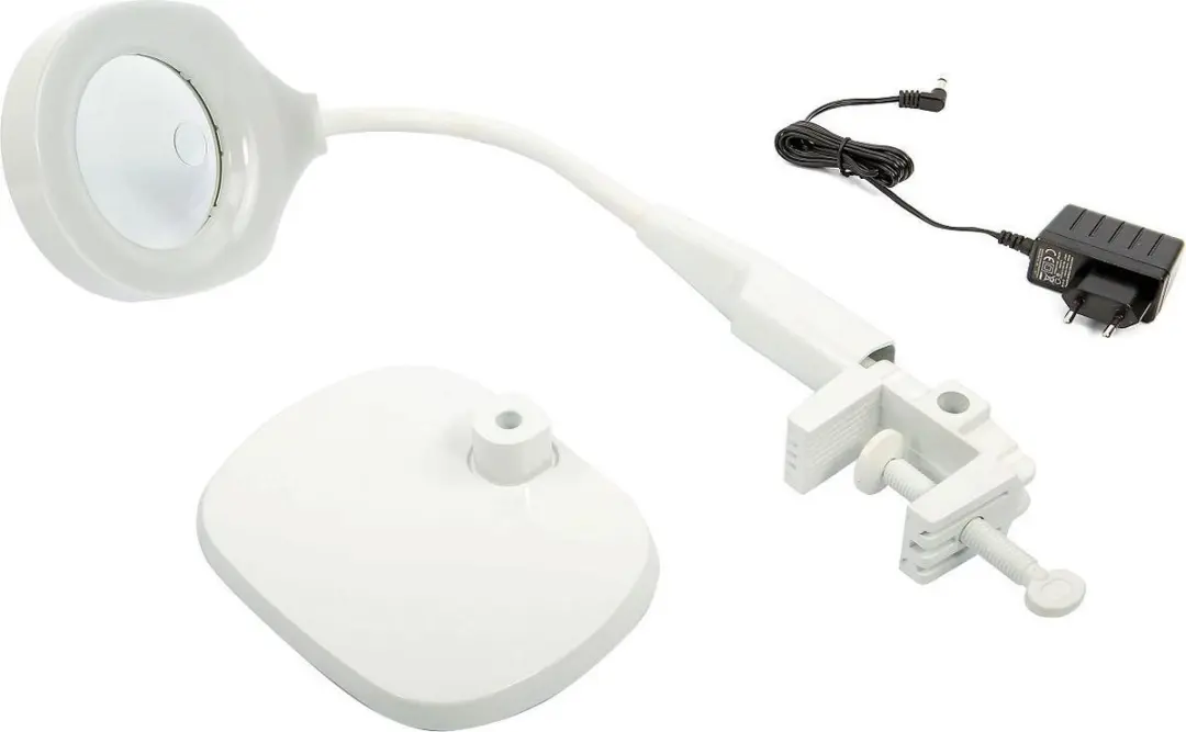 HBM 125mm LED Loupelamp met Voet en Tafelklem - Wit - afbeelding 2 van 3