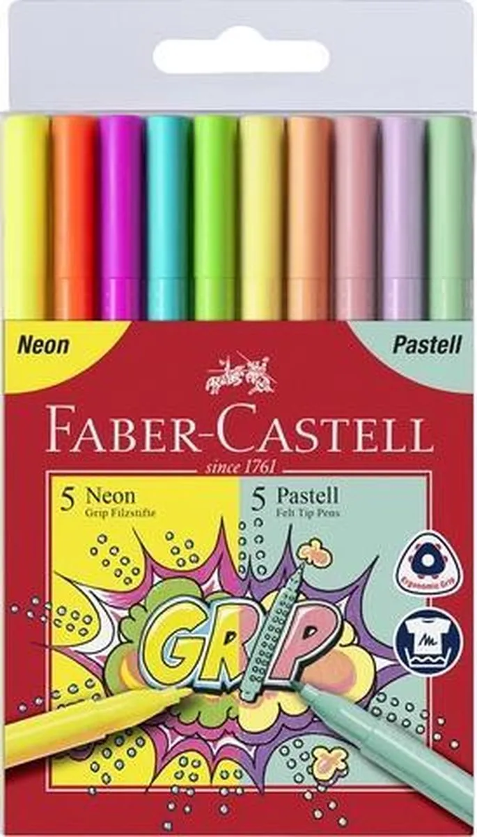 Faber-Castell Grip Viltstiften - 10 Stuks - Neon & Pastel