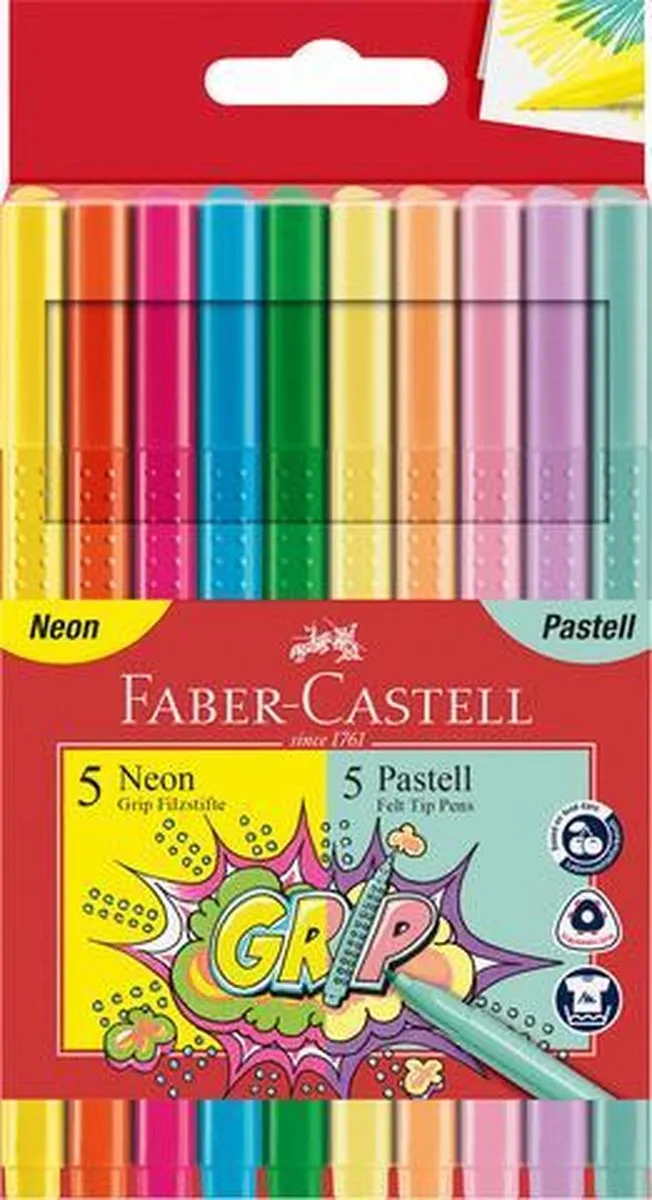 Faber-Castell Grip Viltstiften - 10 Stuks - Neon & Pastel
