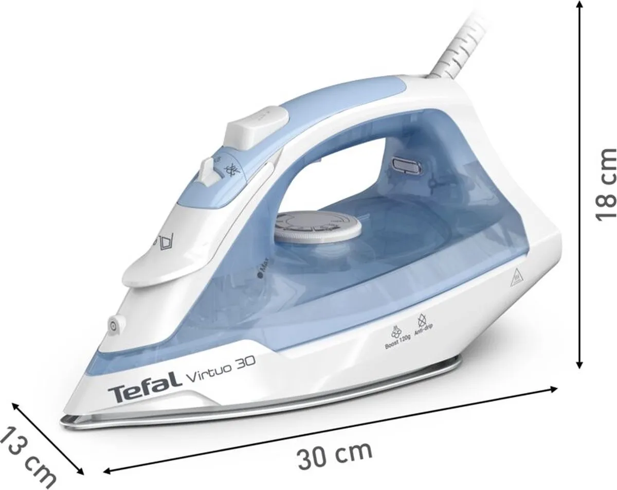 Tefal Virtuo 30 FV2C41E0 Stoomstrijkijzer - 2000W - Blauw/Wit