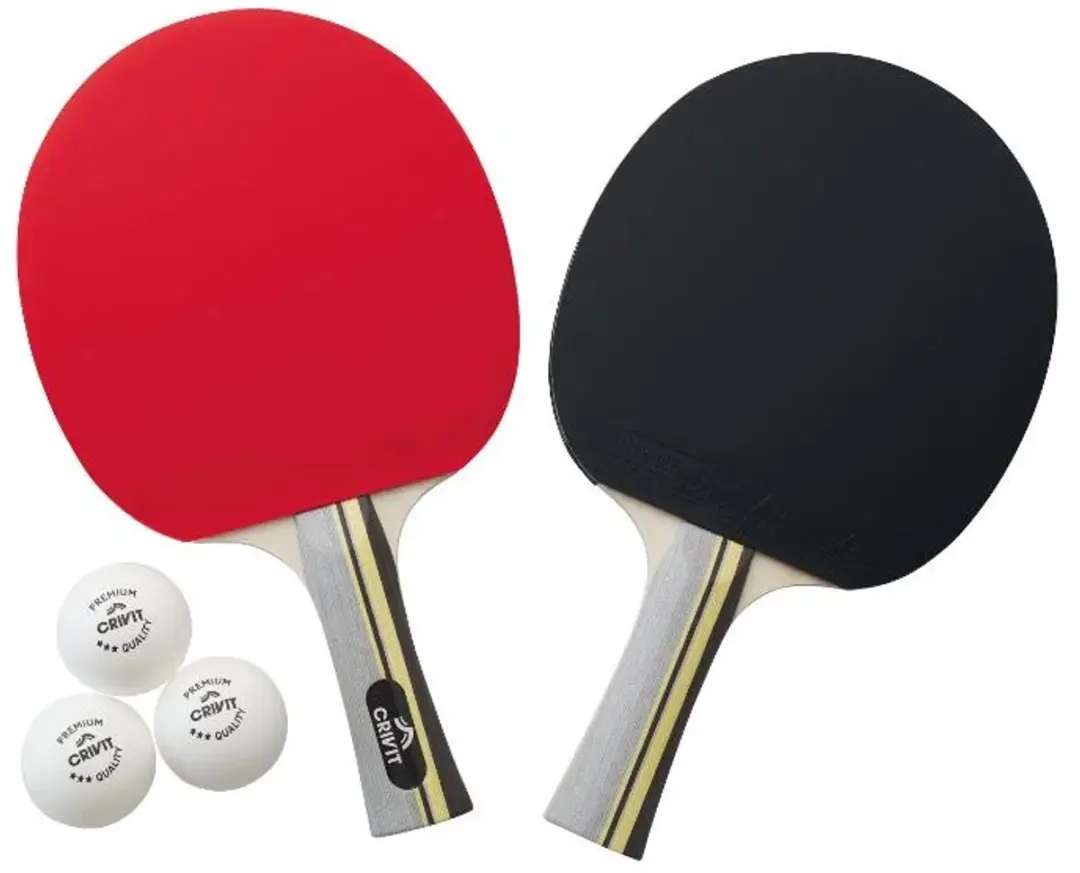 CRIVIT Tafeltennisset - 2 Batjes 3 Ballen - Rood/Wit/Zwart
