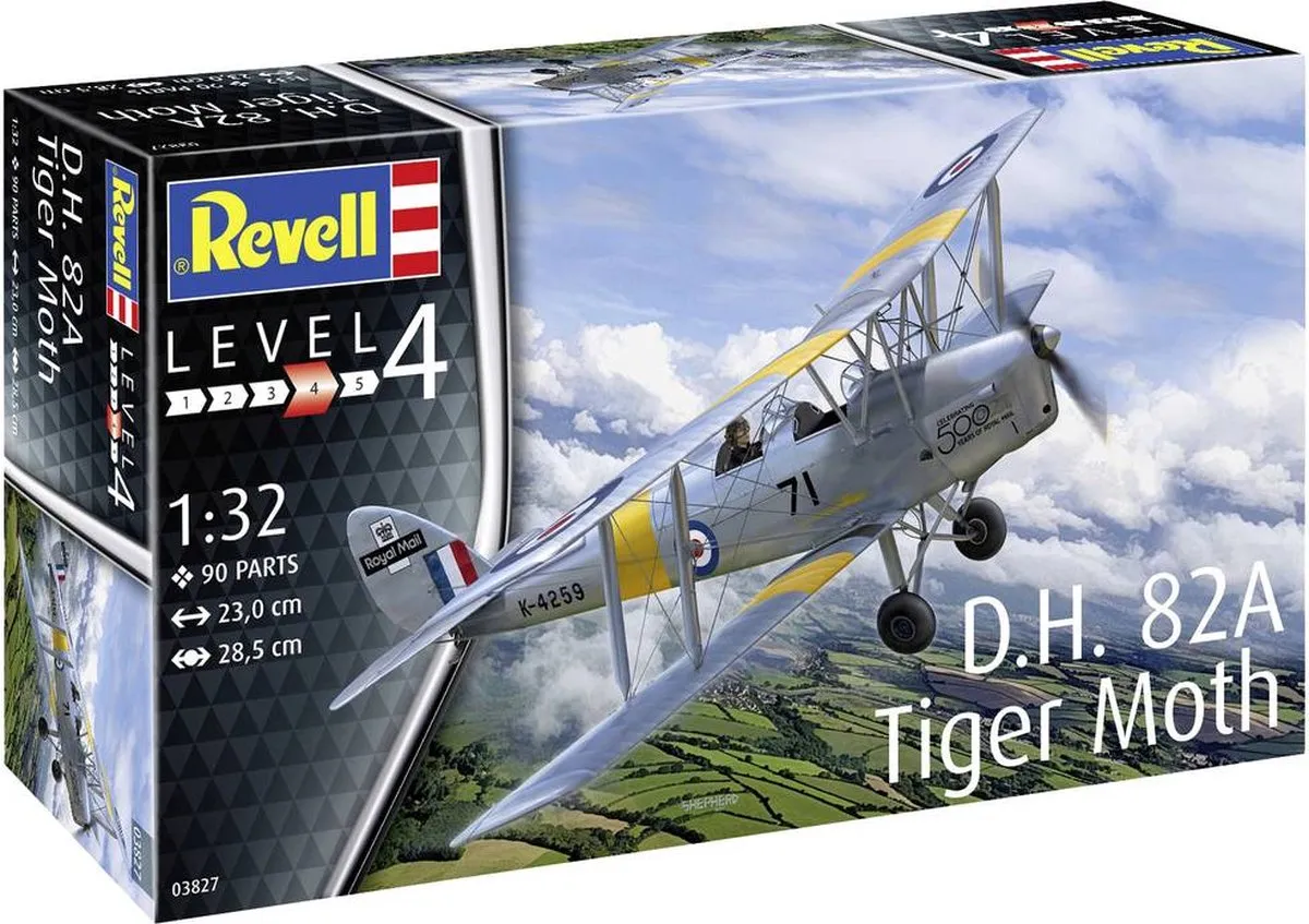 Revell 03827 D.H. 82A Tiger Moth - Modelbouwpakket 1:32 - Multi