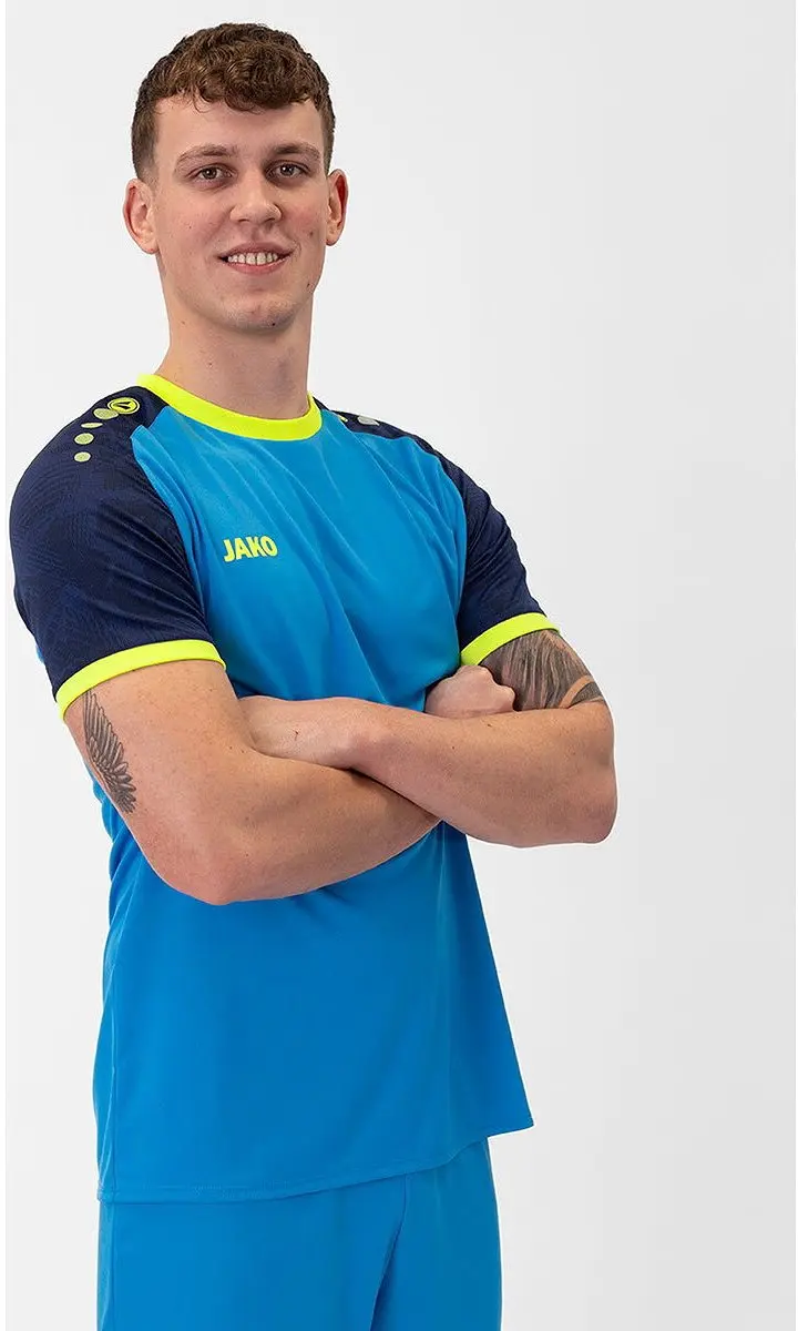 Jako Iconic Shirt Korte Mouw Heren - M - Blauw/Marine/Fluogeel