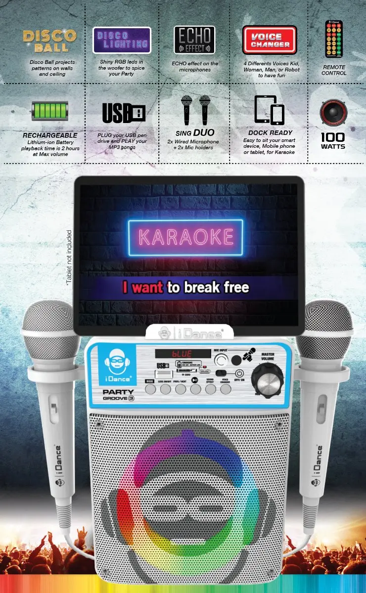 iDance Partybox Groove Karaoke Machine - Multicolor - afbeelding 6 van 6