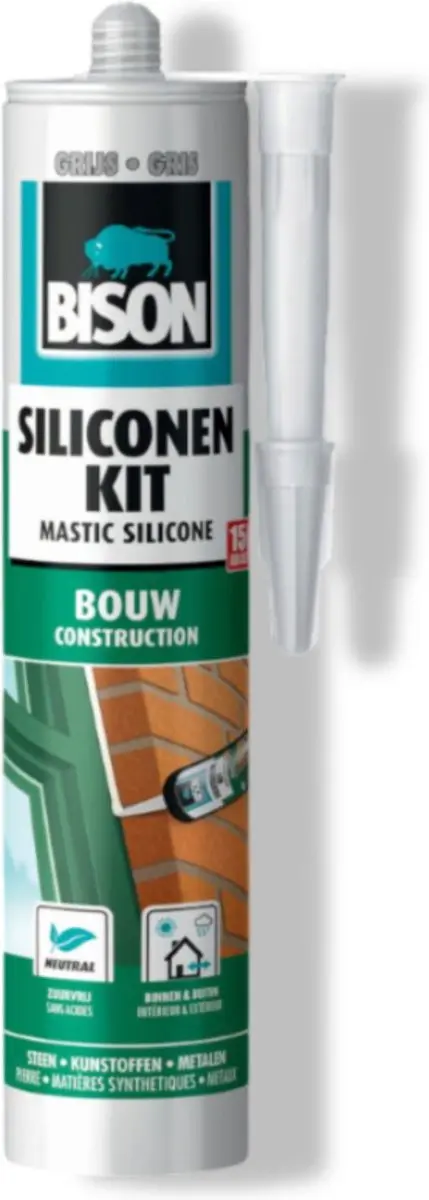 Bison Siliconenkit Bouw Grijs 300ml - afbeelding 3 van 4