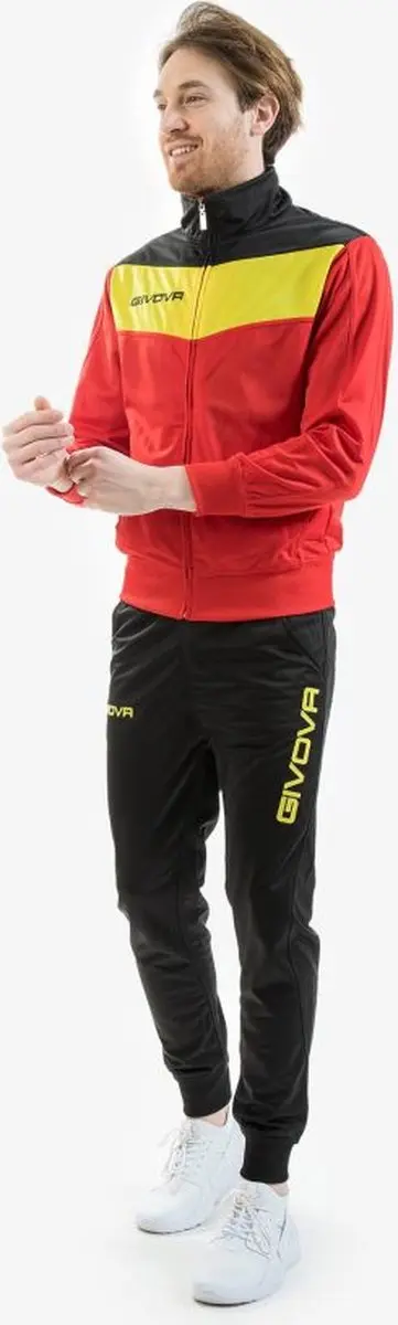 Trainingspak Givova TR024, Tuta Campo BELGIË, Zwart/Rood/Geel, maat 98-104 (5XS