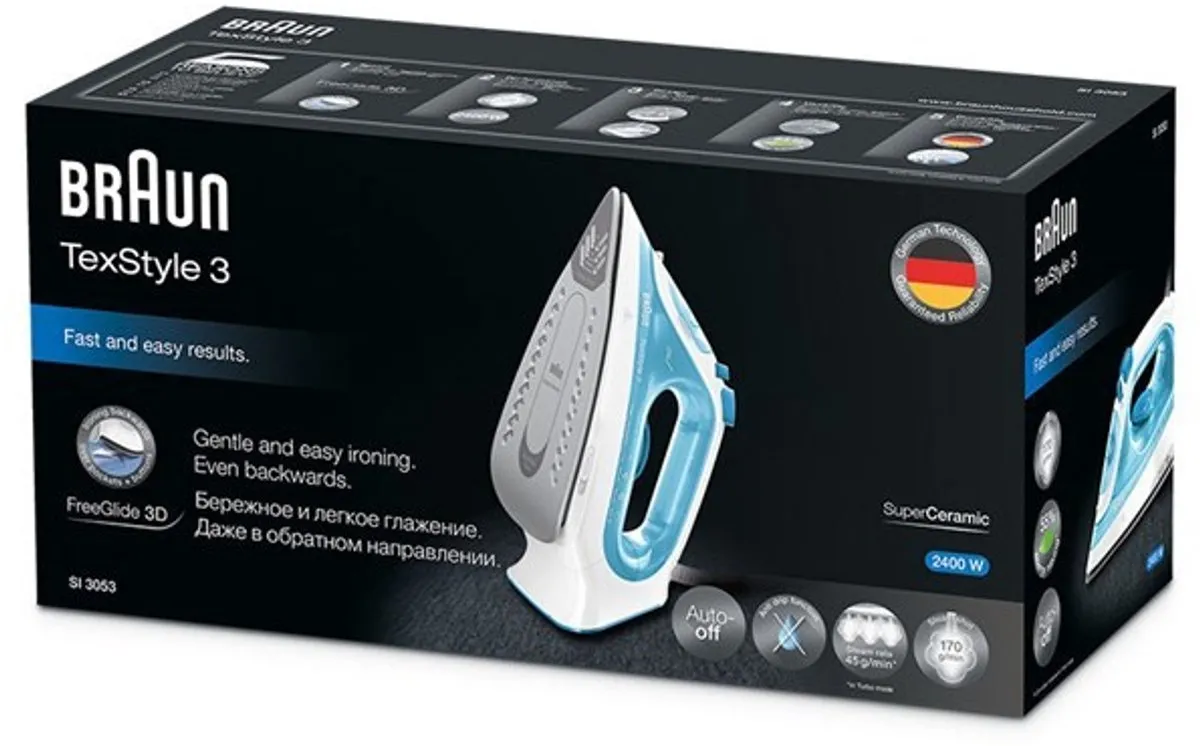 Braun TexStyle 3 SI 3053 BL Stoomstrijkijzer - 2400W - Blauw - afbeelding 4 van 6