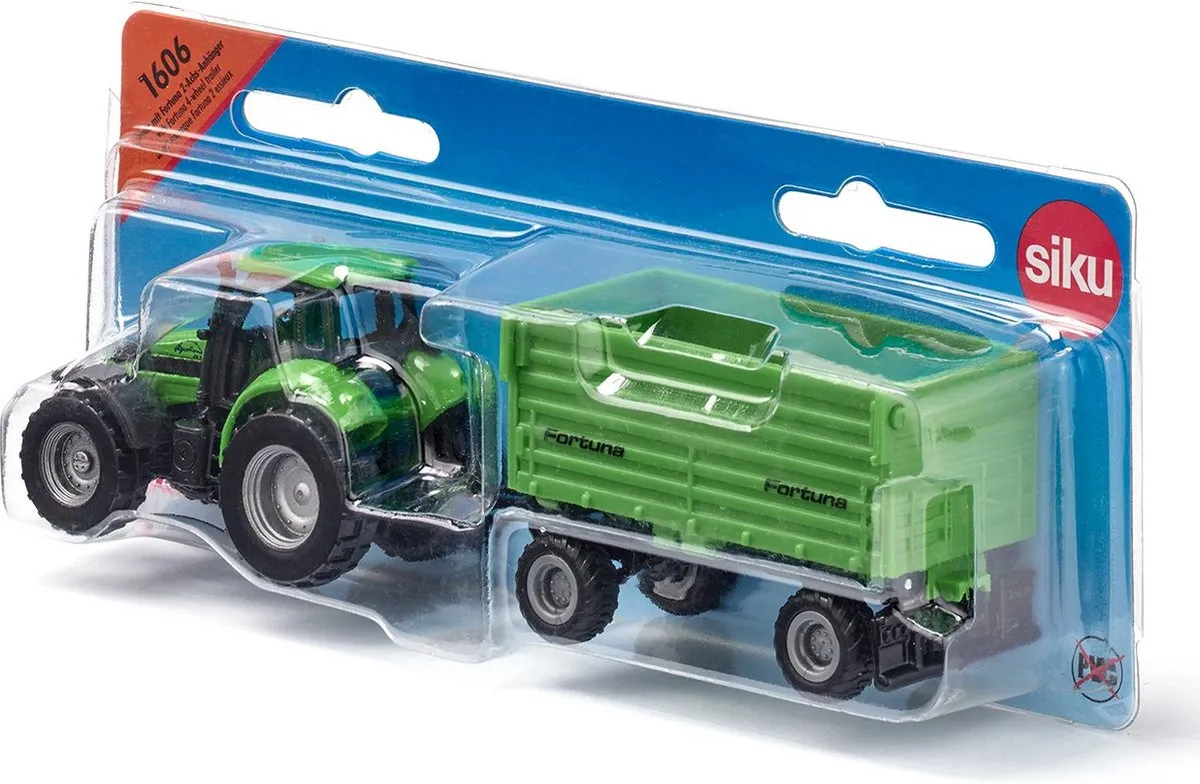 SIKU 1606 DEUTZ-Fahr Trekker met Fortuna Aanhanger - Groen