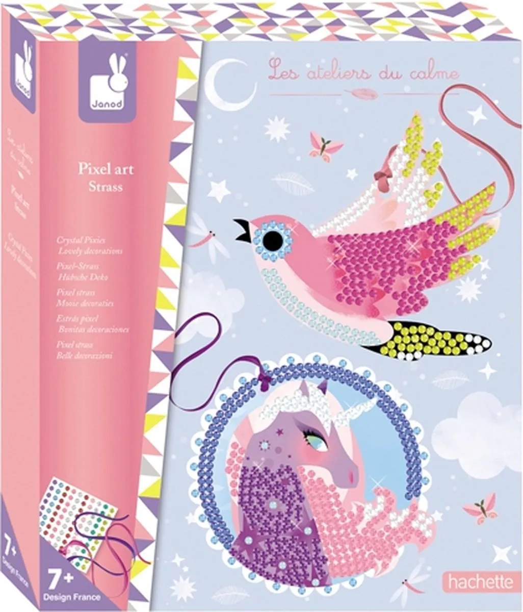 Janod Pixel Lovely Creatief Pakket - Diamond Painting - 5 Stickers + 1500 Kristallen - Multikleur - afbeelding 6 van 6
