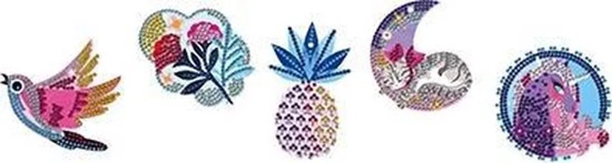 Janod Pixel Lovely Creatief Pakket - Diamond Painting - 5 Stickers + 1500 Kristallen - Multikleur