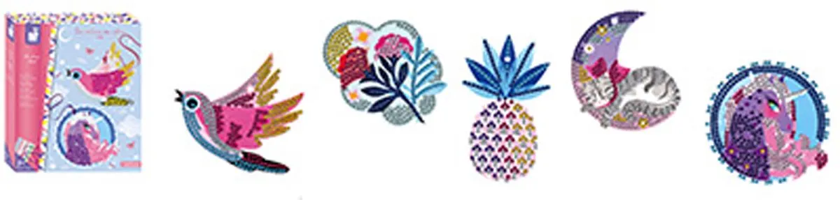 Janod Pixel Lovely Creatief Pakket - Diamond Painting - 5 Stickers + 1500 Kristallen - Multikleur