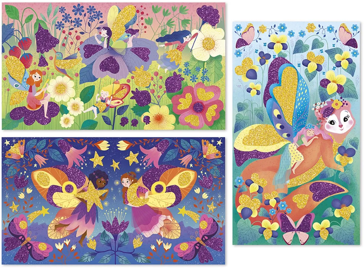 Janod Magic Fairies Creatief Pakket - 3 Afbeeldingen + Biologisch Glitter