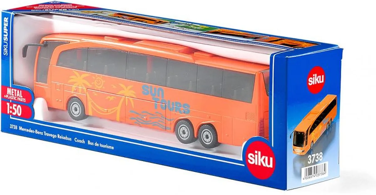 SIKU 3738 Mercedes-Benz Travego Reisbus 1:50 - Oranje/Blauw/Zwart - afbeelding 5 van 6