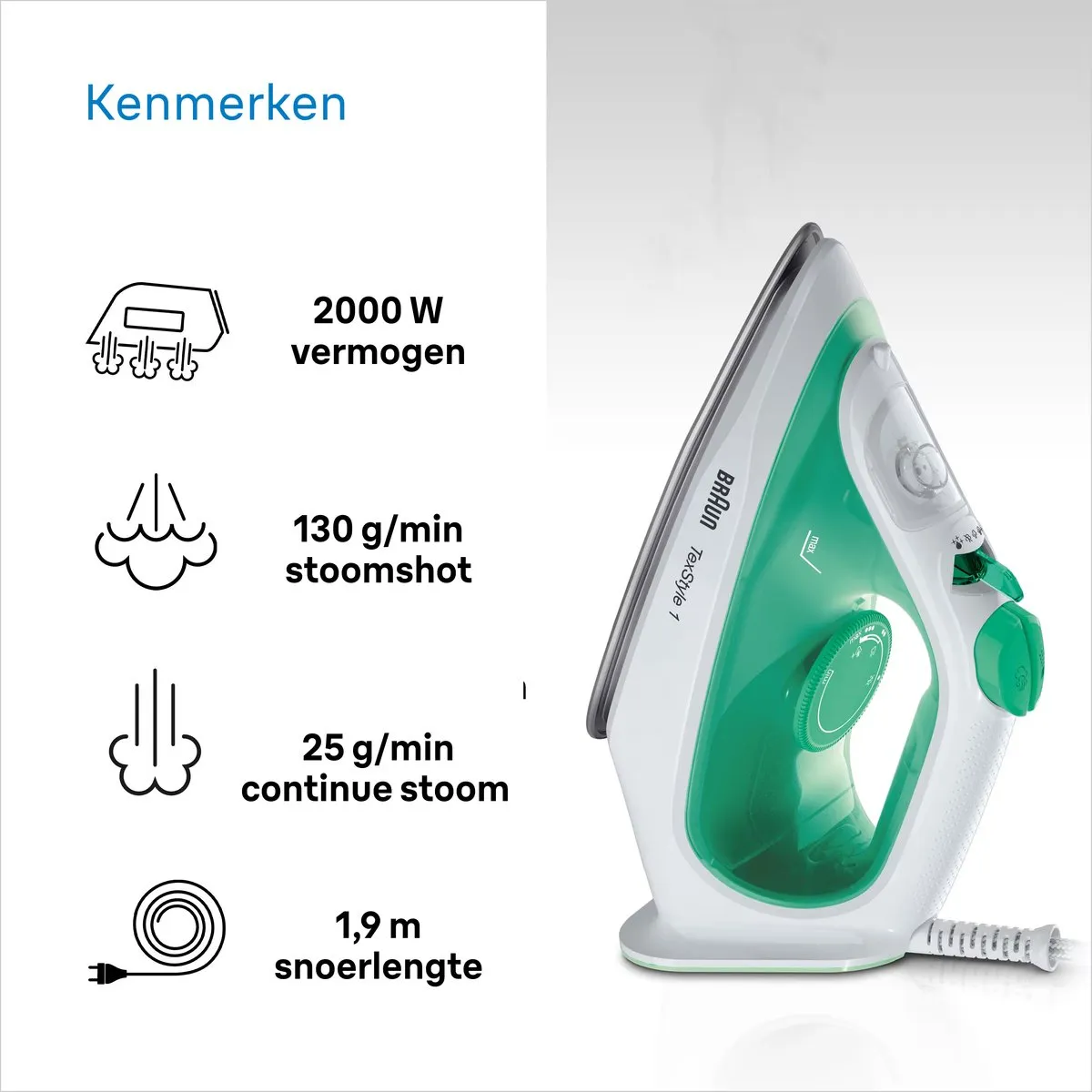 Braun TexStyle 1 SI1040GR Stoomstrijkijzer - 2000W - Groen