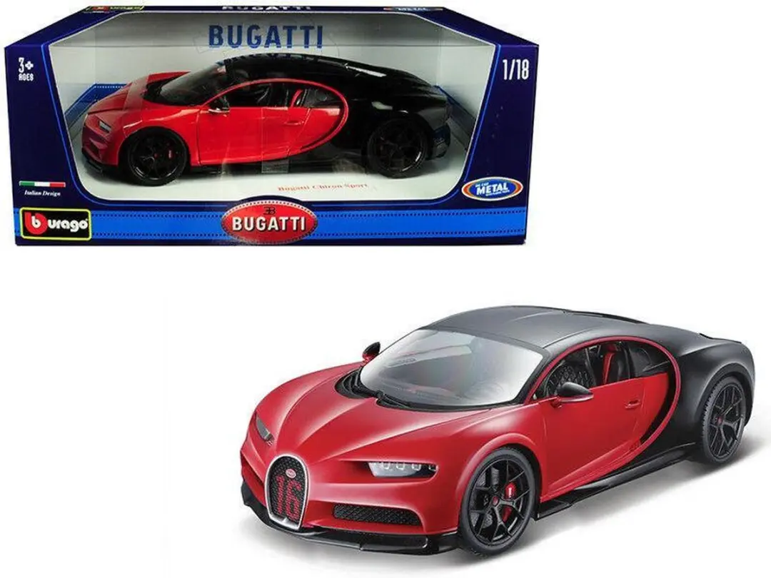Bburago Bugatti Chiron Sport 1:18 Auto - Rood/Zwart - afbeelding 6 van 6