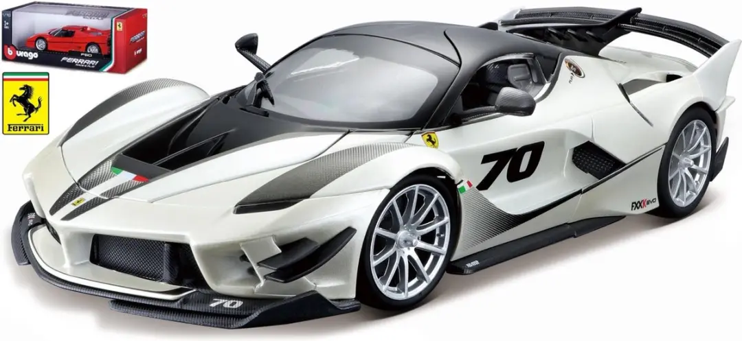 The 1:18 Diecast Modelcar of the Ferrari FXX K # 70 in White and Black. The manu