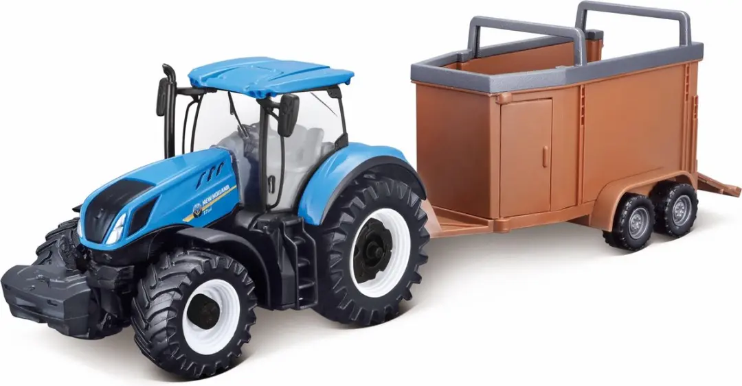Bburago New Holland T7.315 Tractor & Livestock Forwarder 18-31656 - Blauw/Bruin - afbeelding 2 van 2