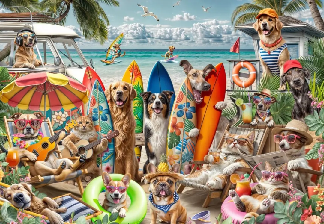 Bluebird Puzzle honden en katten strand puzzel