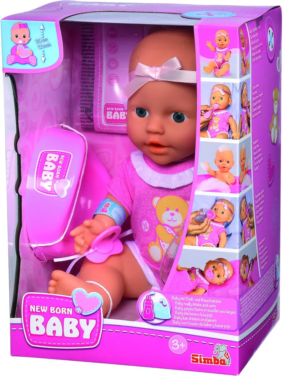 Simba New Born Baby Drink & Plas Pop 30cm - Roze - afbeelding 5 van 6