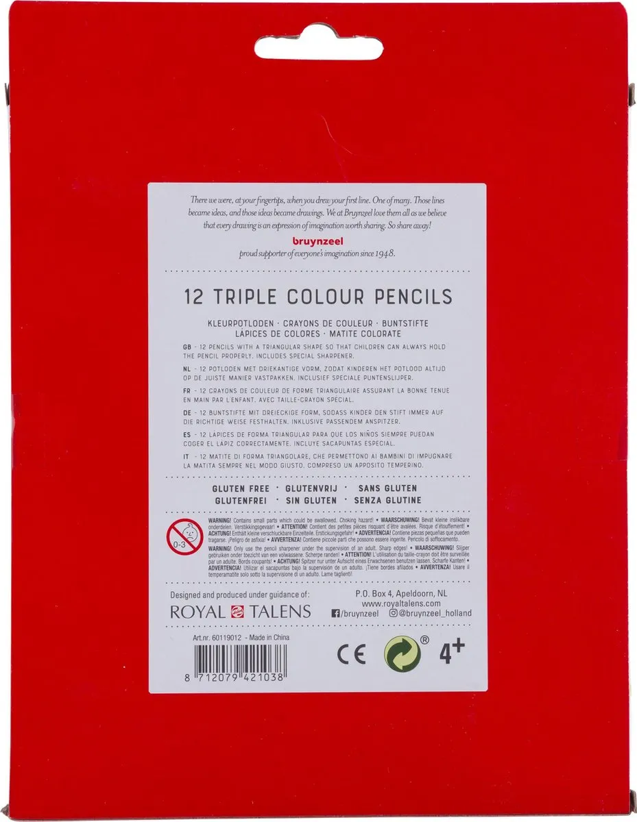 Bruynzeel Kids Triple Kleurpotloden - 12 Stuks - Assorti