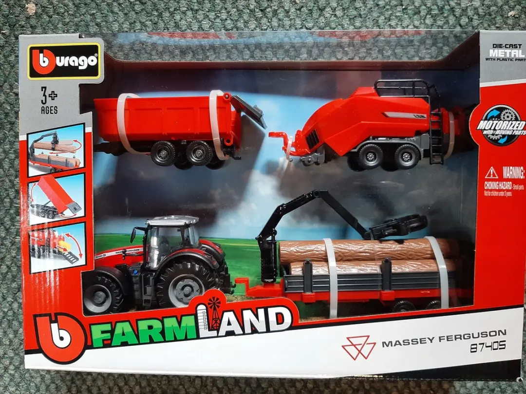 Bburago Massey Ferguson Speelgoedtrekker - 3 Aanhangers - Meerkleurig - afbeelding 2 van 2